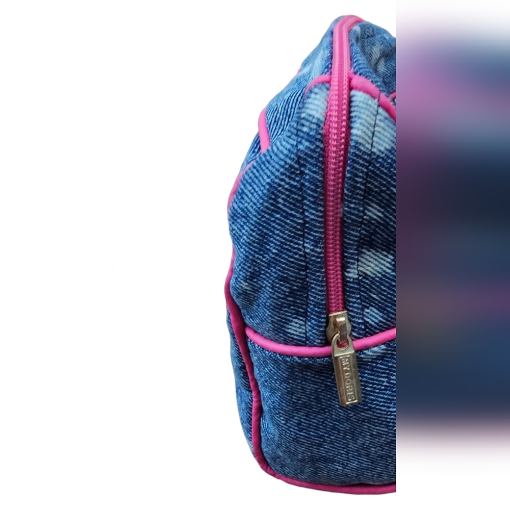 NEW My Doris - Small Denim 'Smile' Hand Beaded Embellished Women's Cosmetic Bag - Picture 5 of 10